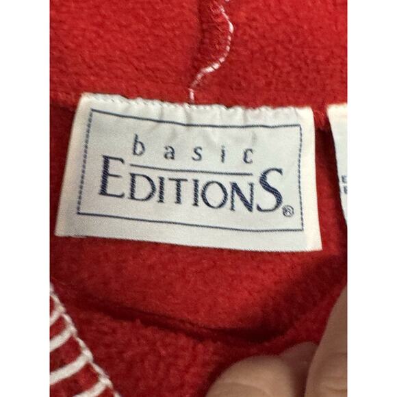 Vintage Basic Editions Red L Fleece Embroidered Snowflakes Christmas Sweater - Picture 2 of 14